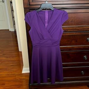 Purple short sleeve swing knee-length dress